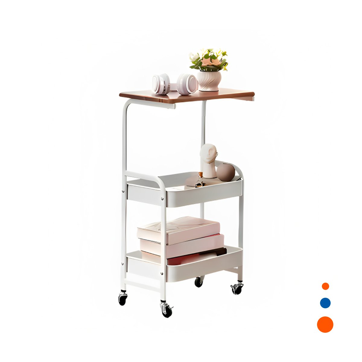 PACK6 MODULO CARRITO CON MESA 3 NIVELES FORMA MODERNA CON RUEDAS BLANCO Y+REGALO STICKER - 2