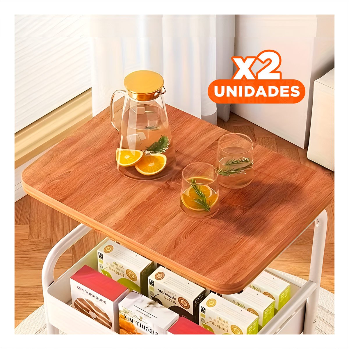 PACK2 MUEBLE CARRITO CON MESA 3 NIVELES ESTRUCTURA PRACTICA CON RUEDAS BLANCO Y+PAPEL REGALO - 1