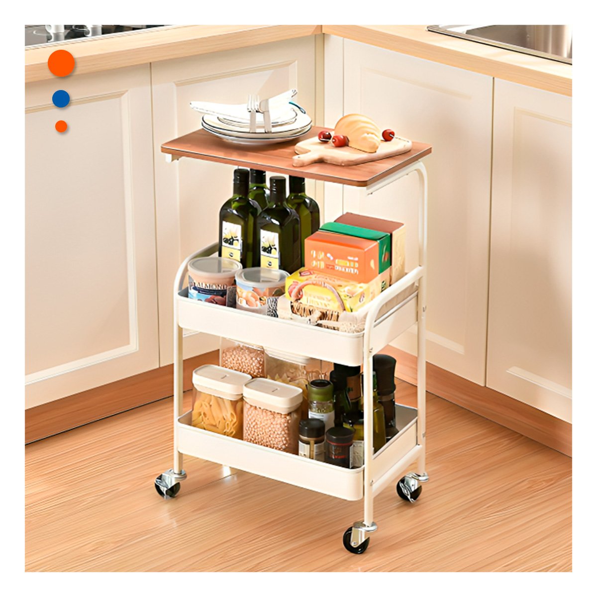 PACK2 MUEBLE CARRITO CON MESA 3 NIVELES ESTRUCTURA PRACTICA CON RUEDAS BLANCO Y+PAPEL REGALO - 2