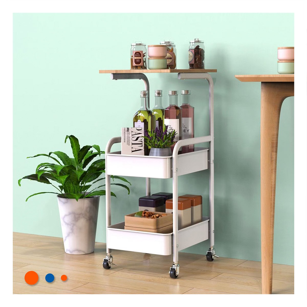 PACK2 MUEBLE CARRITO CON MESA 3 NIVELES ESTRUCTURA PRACTICA CON RUEDAS BLANCO Y+PAPEL REGALO - 5