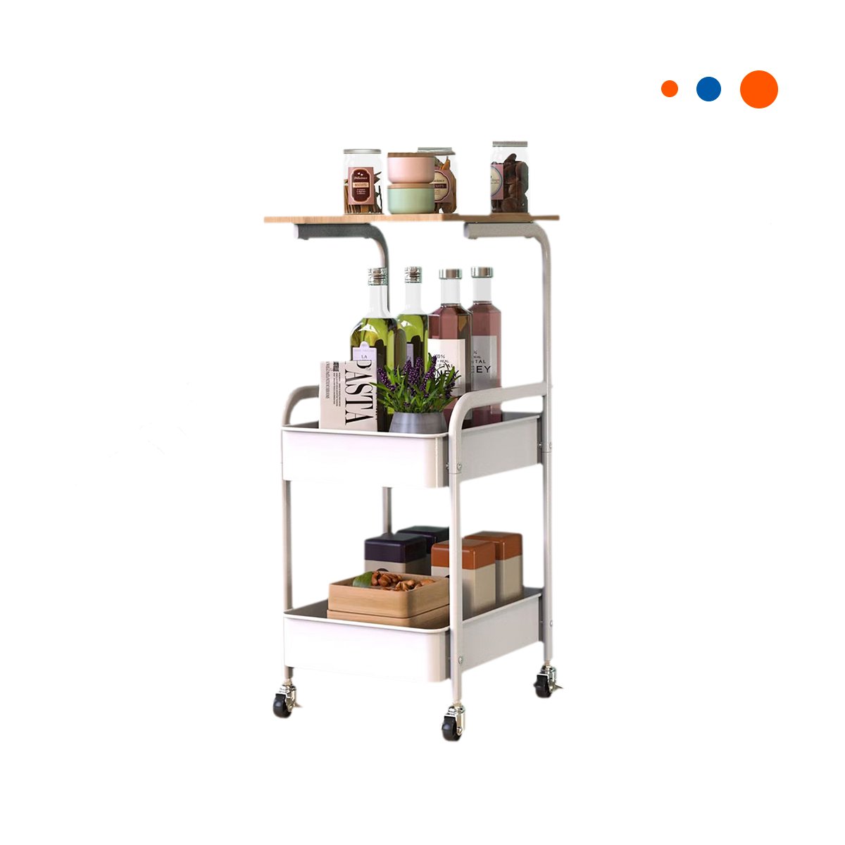 PACK2 MUEBLE CARRITO CON MESA 3 NIVELES ESTILO COMPACTO CON RUEDAS BLANCO Y+REGALO STICKER - 2