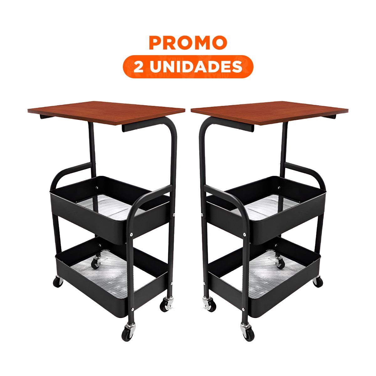 PACK2 MUEBLE CARRITO CON MESA 3 NIVELES ESTILO COMPACTO CON RUEDAS NEGRO Y+REGALO STICKER - 1