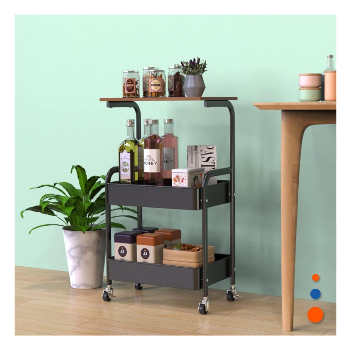 PACK2 MUEBLE CARRITO CON MESA 3 NIVELES ESTILO COMPACTO CON RUEDAS NEGRO Y+REGALO STICKER - 5