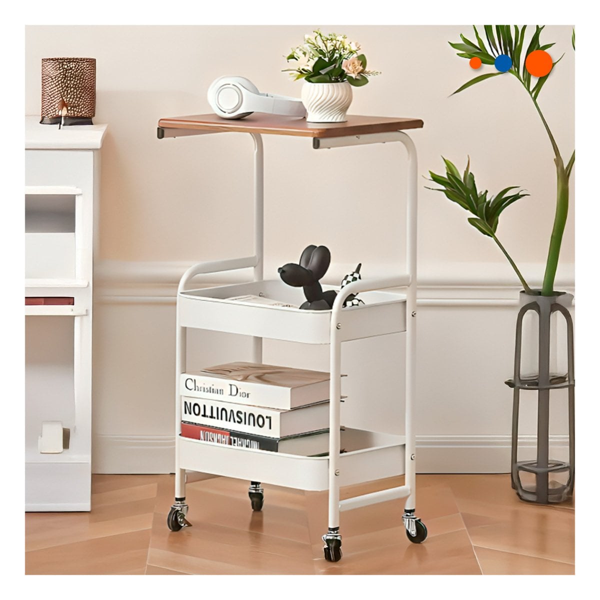 ESTANTE CARRITO CON MESA 3 NIVELES ESTRUCTURA PRACTICA CON RUEDAS BLANCO Y+PAPEL REGALO - 1