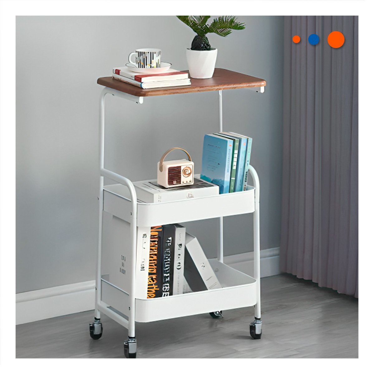 ESTANTE CARRITO CON MESA 3 NIVELES ESTRUCTURA PRACTICA CON RUEDAS BLANCO Y+PAPEL REGALO - 2