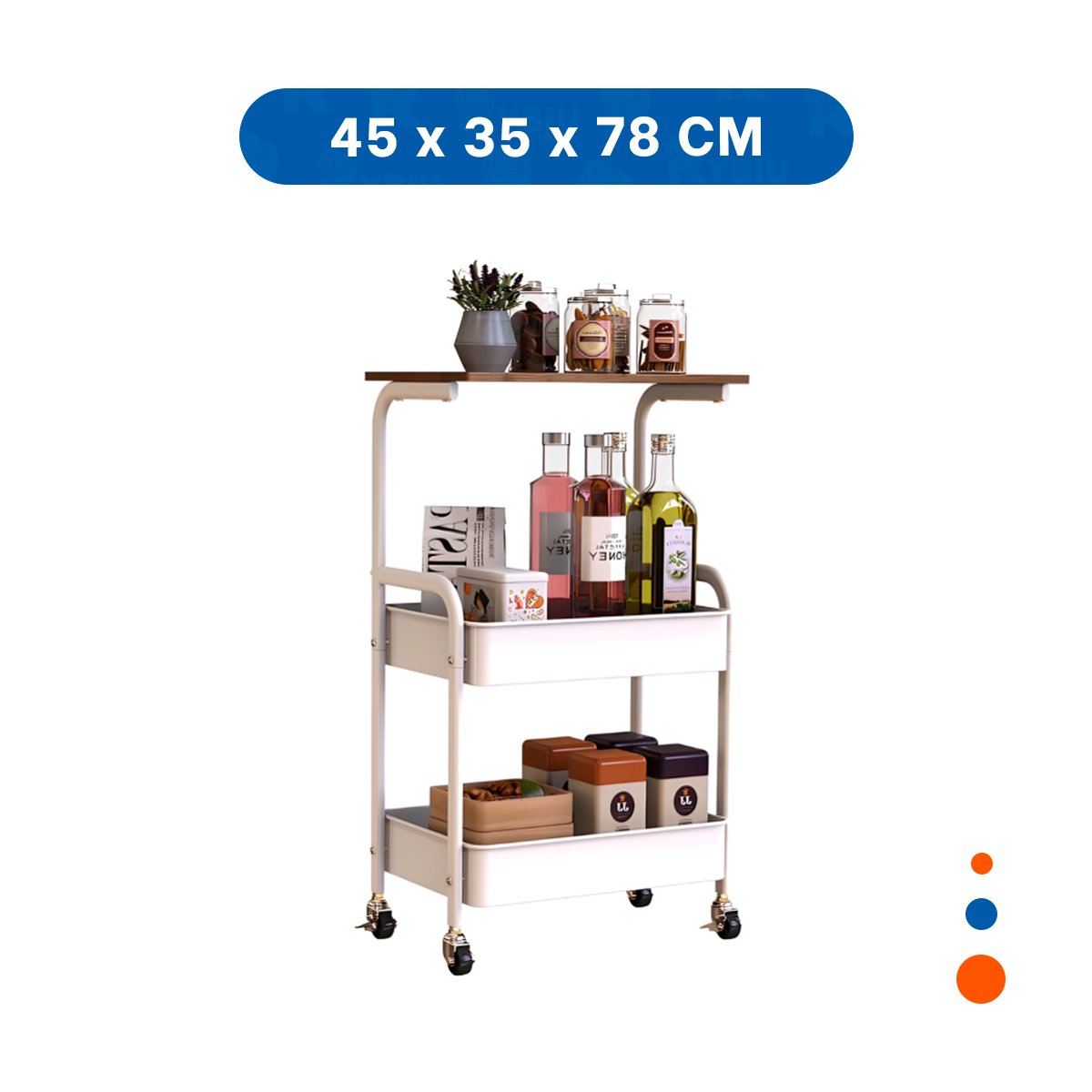ESTANTE CARRITO CON MESA 3 NIVELES ESTRUCTURA PRACTICA CON RUEDAS BLANCO Y+PAPEL REGALO - 4