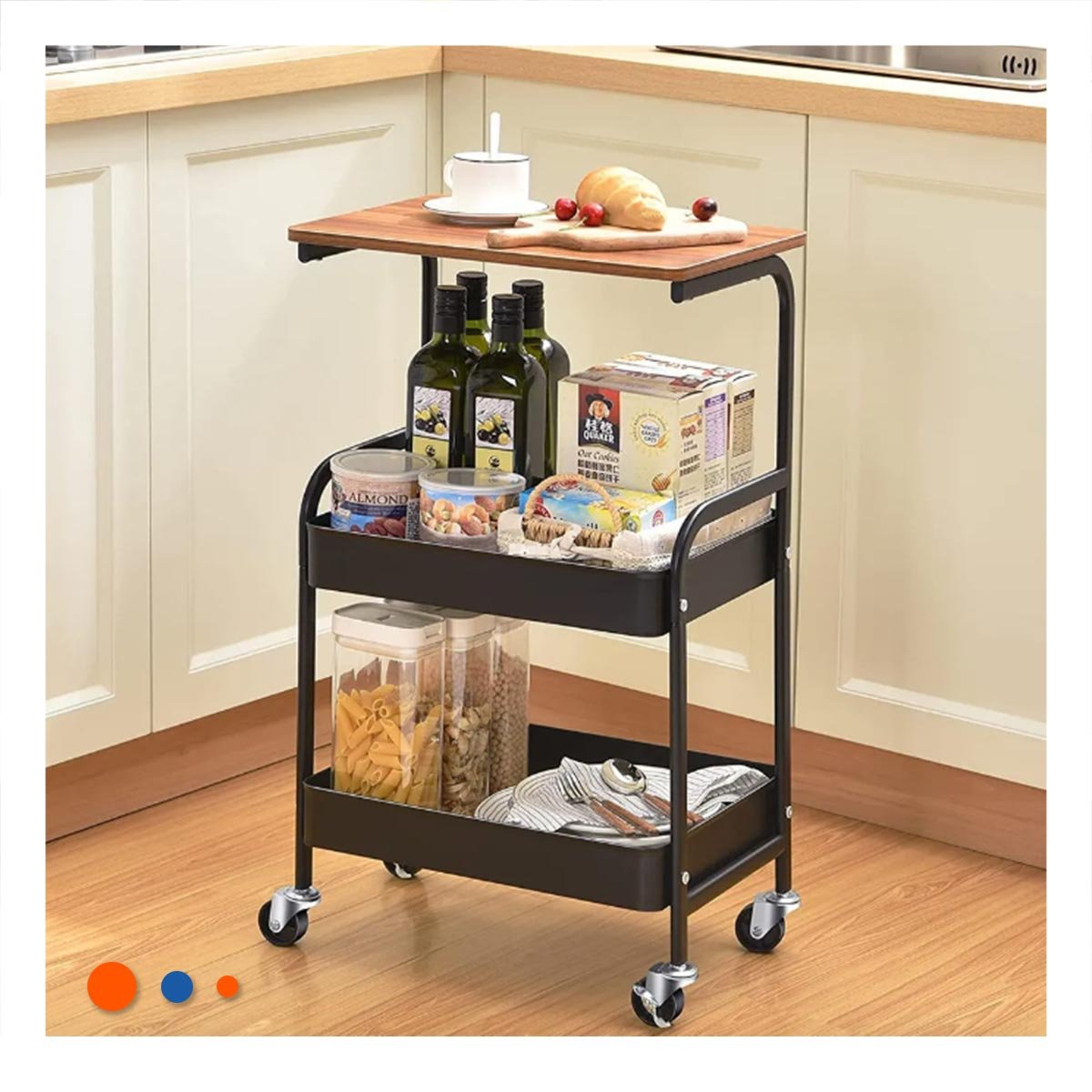 PACK2 MUEBLE CARRITO CON MESA 3 NIVELES CON RUEDAS DISENO FUNCIONAL NEGRO - 3