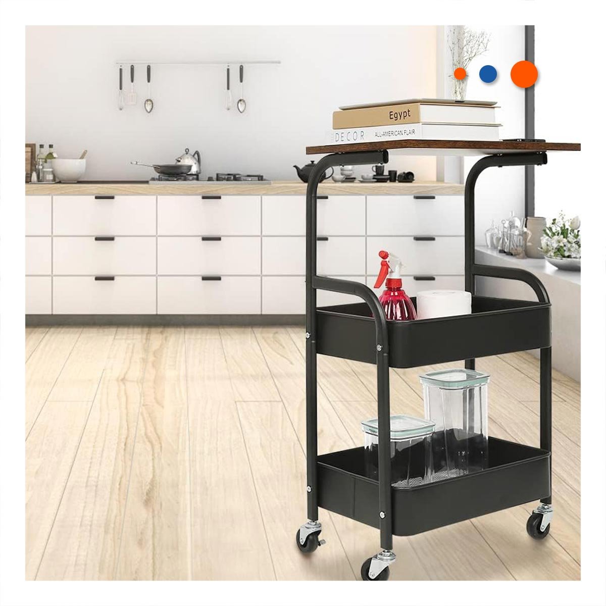 PACK2 MUEBLE CARRITO CON MESA 3 NIVELES CON RUEDAS DISENO FUNCIONAL NEGRO - 5