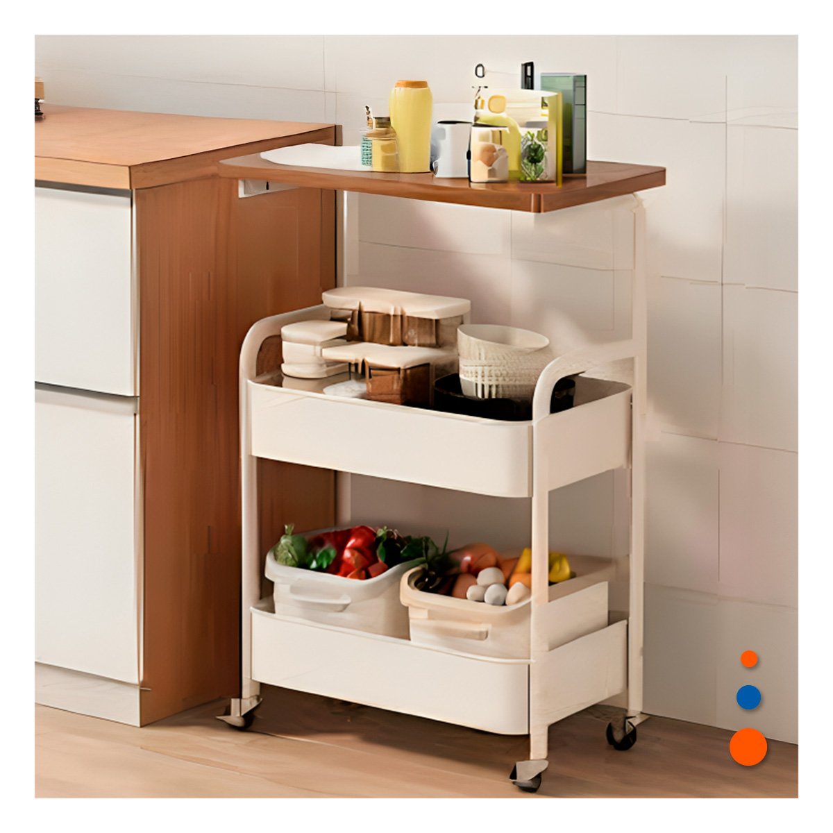 PACK2 MUEBLE CARRITO CON MESA 3 NIVELES CON RUEDAS DISENO FUNCIONAL BLANCO - 2