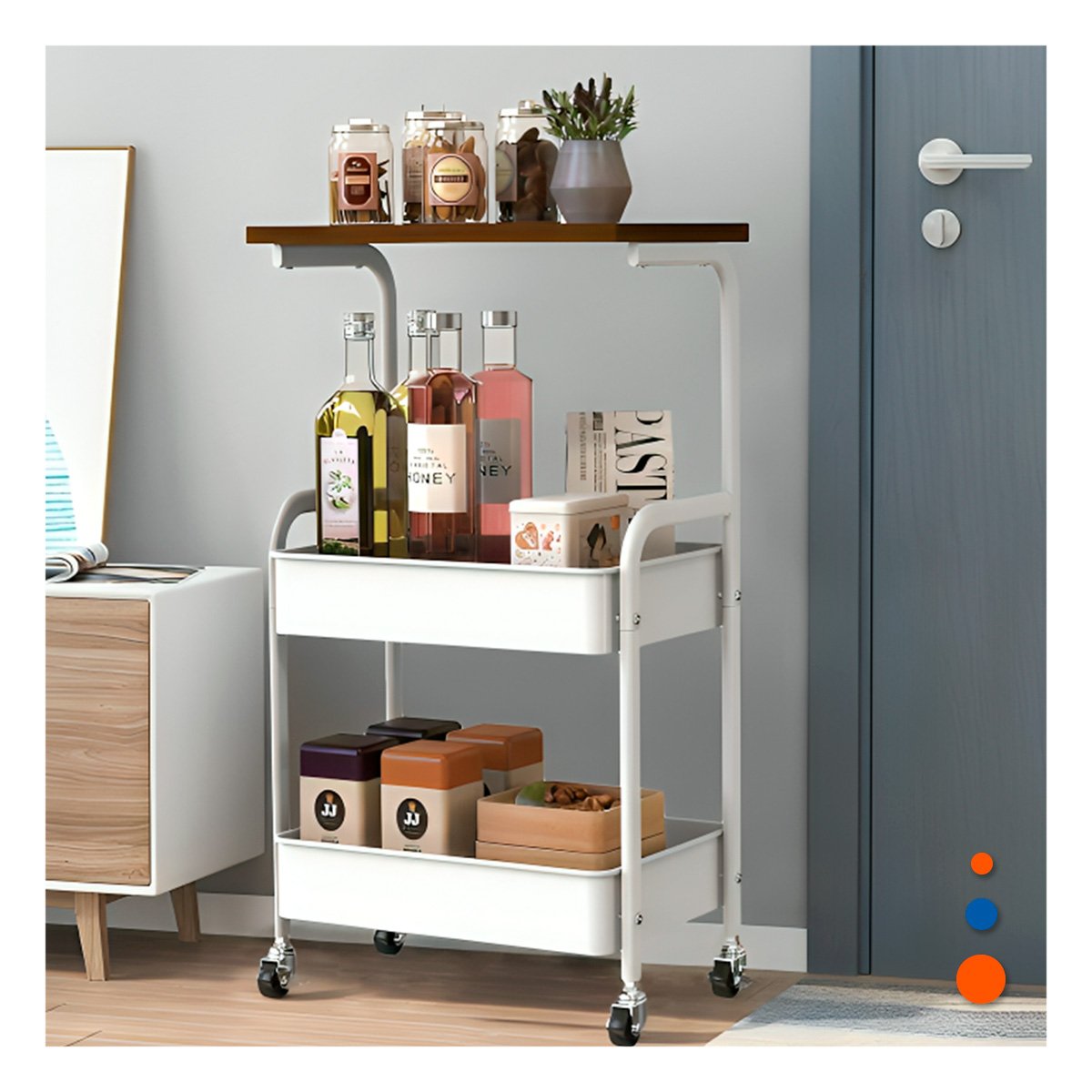 PACK2 MUEBLE CARRITO CON MESA 3 NIVELES CON RUEDAS DISENO FUNCIONAL BLANCO - 5