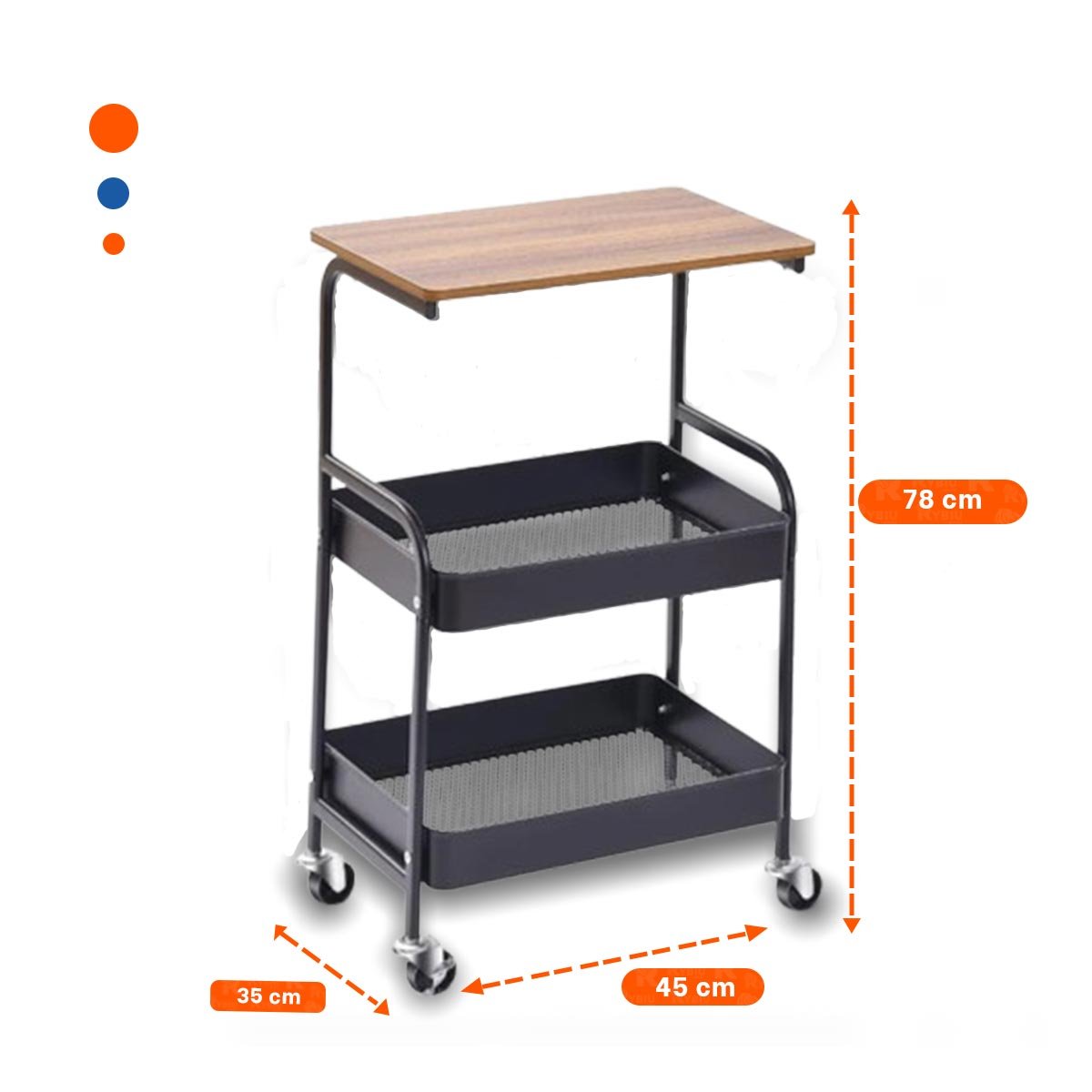 ESTANTE CARRITO CON MESA 3 NIVELES ESTILO COMPACTO CON RUEDAS NEGRO Y+REGALO STICKER - 4