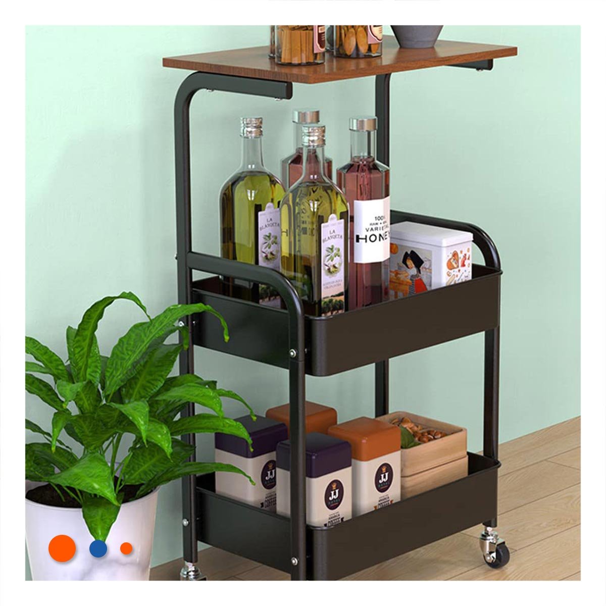 ESTANTE CARRITO CON MESA 3 NIVELES ESTILO COMPACTO CON RUEDAS NEGRO Y+REGALO STICKER - 5