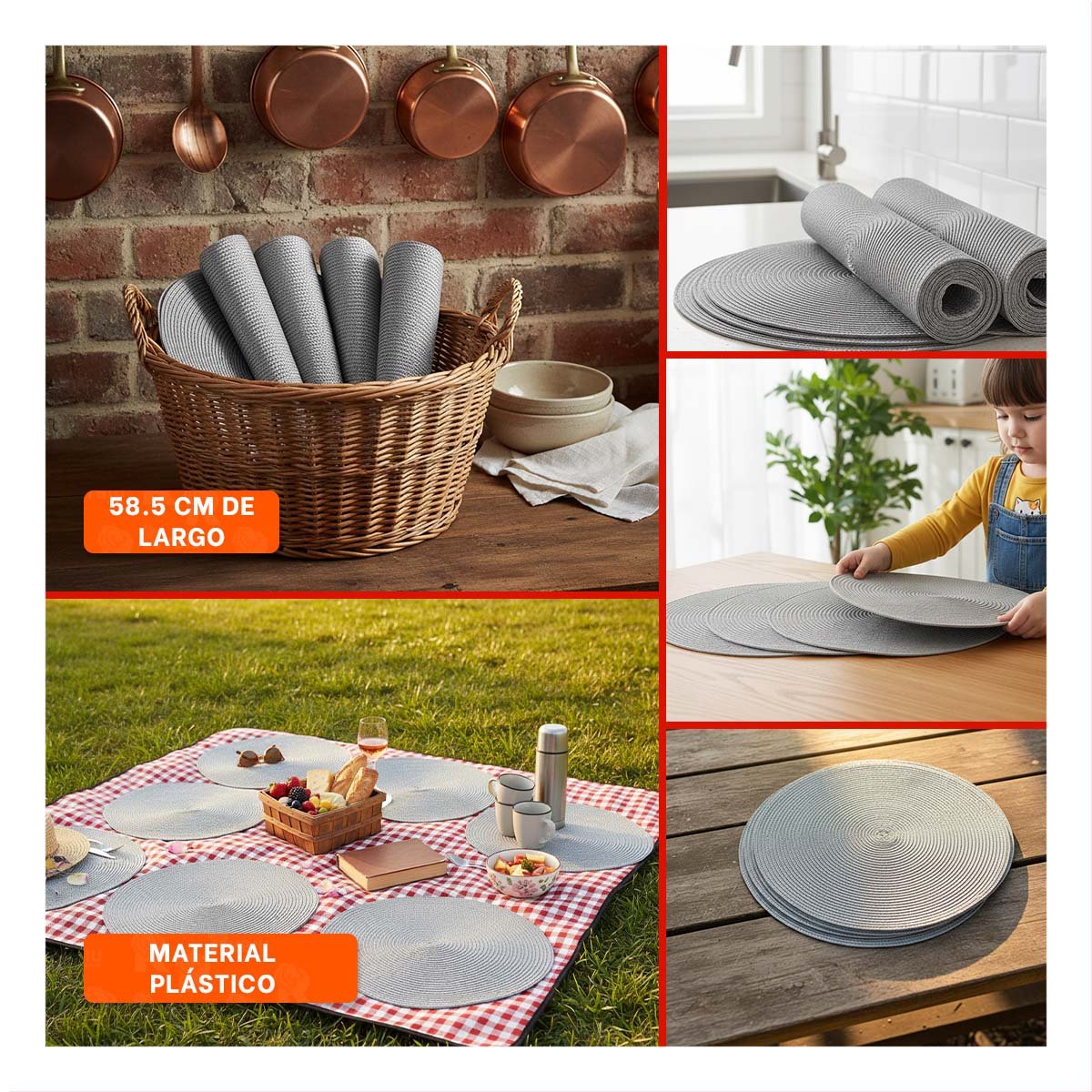 PACK2 MANTEL CIRCULAR PARA MESA FAMILIAR EN PAJITA BRILLOSO PLATEADO Y+PAPEL REGALO - 3