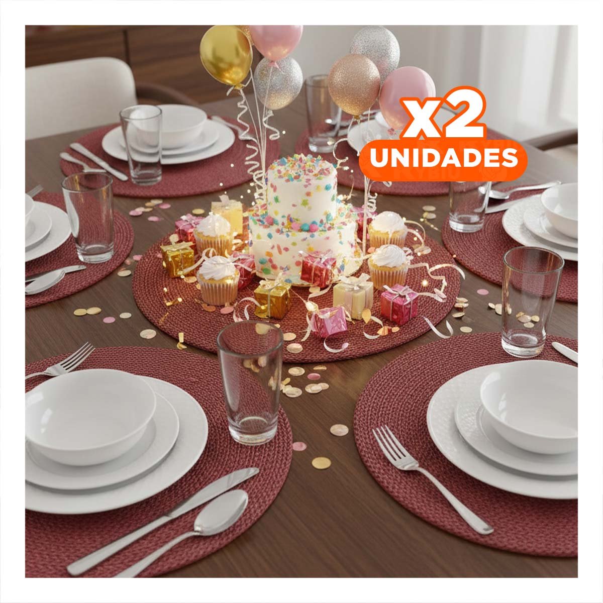 PACK2 MANTEL CIRCULAR PARA MESA FAMILIAR EN MINI OJITAS ROJO Y+PAPEL REGALO - 1