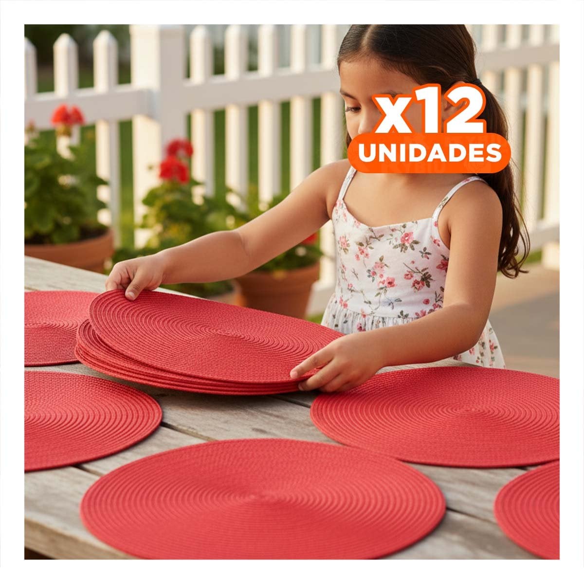 PACK12 CUBIERTA DE MESA CIRCULAR CON TEXTURA PAJITA MATE ROJO Y+PAPEL REGALO - 1