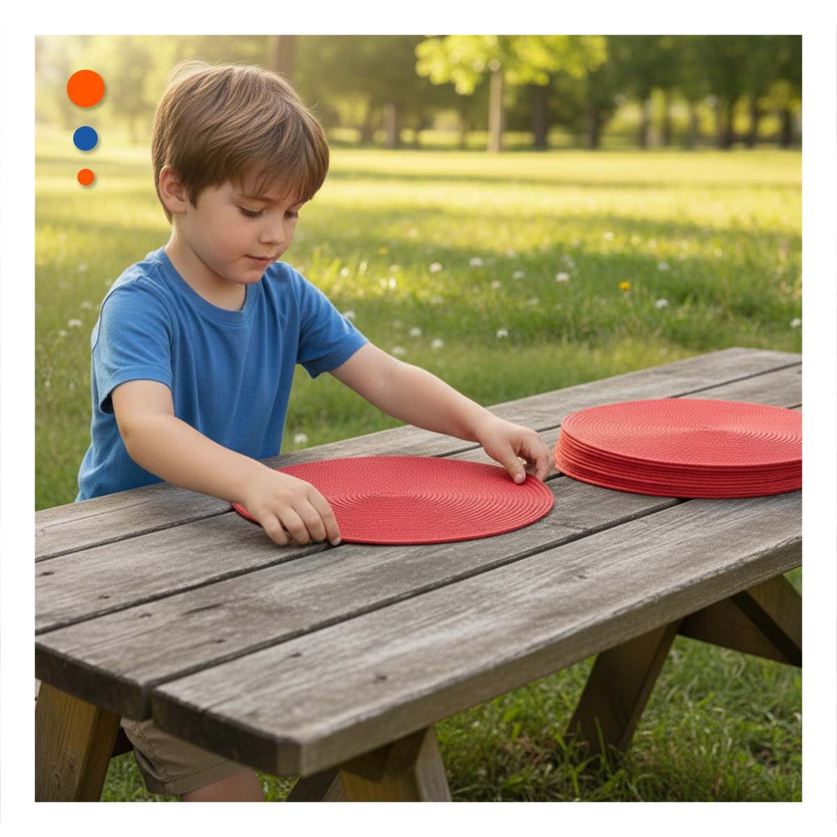 PACK2 MANTEL CIRCULAR PARA MESA FAMILIAR EN PAJITA MATE ROJO Y+PAPEL REGALO - 2