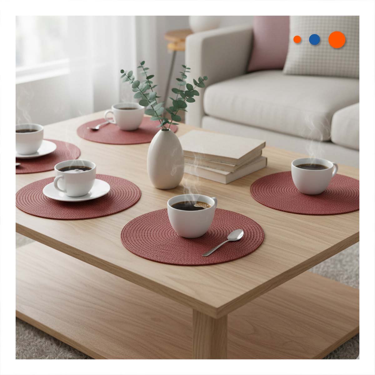 INDIVIDUAL CIRCULAR PARA COMEDOR EN ROJO MINI OJITAS CON SET DE SEIS Y+REGALO STICKER - 2