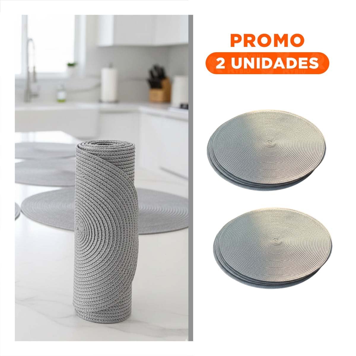 PACK2 MANTEL INDIVIDUAL CIRCULAR CON ACABADO PAJITA BRILLOSO PLATEADO Y+REGALO STICKER - 1