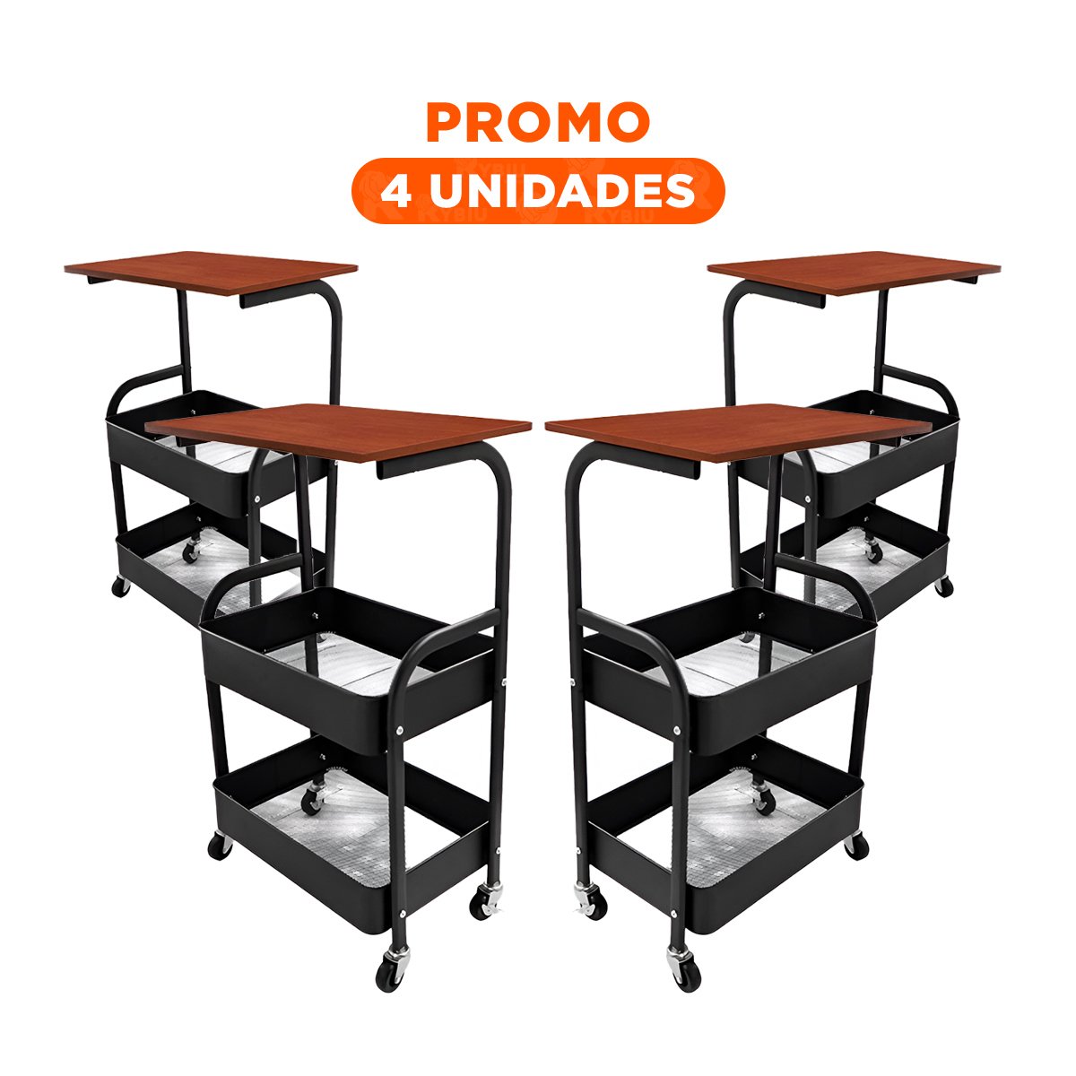 PACK4 MUEBLE CARRITO CON MESA 3 NIVELES FORMA MODERNA CON RUEDAS NEGRO - 1