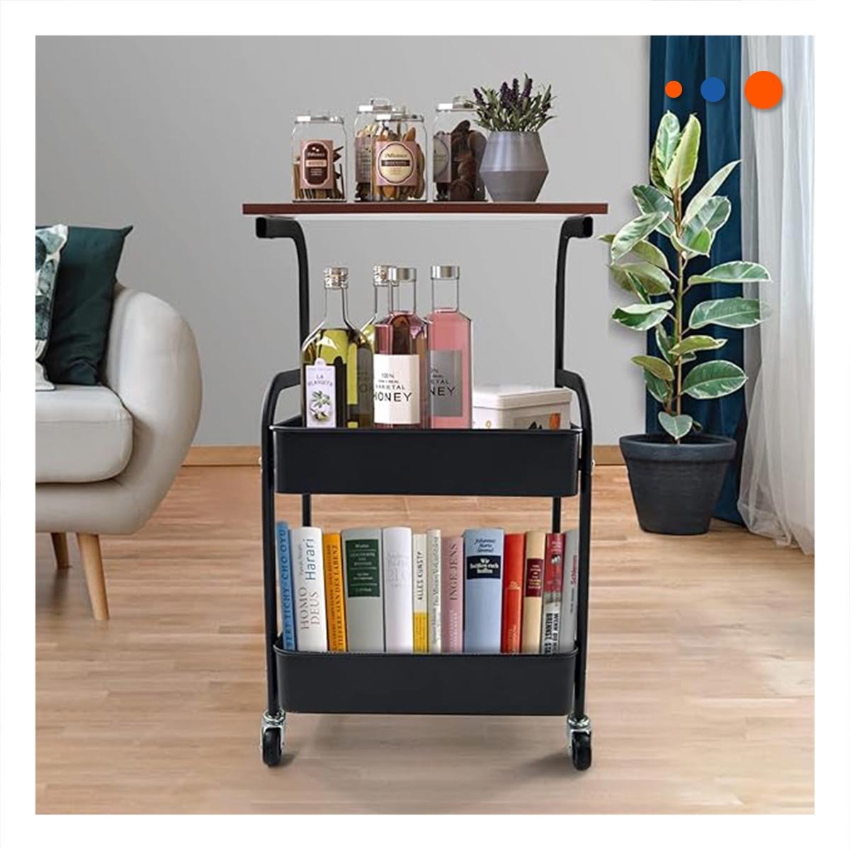 PACK4 MUEBLE CARRITO CON MESA 3 NIVELES FORMA MODERNA CON RUEDAS NEGRO - 3