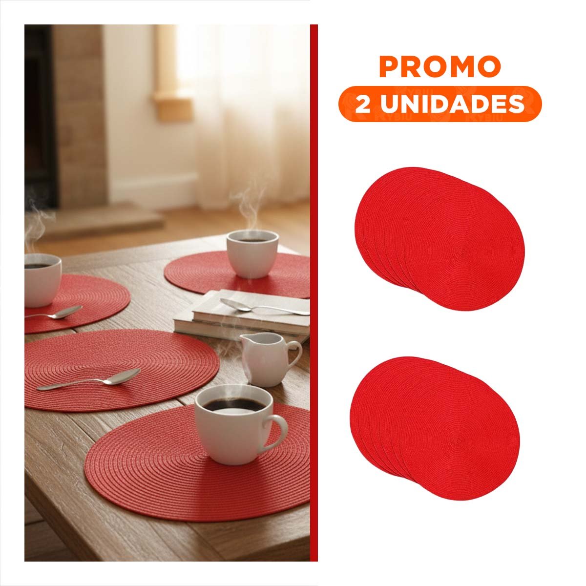PACK2 MANTEL INDIVIDUAL CIRCULAR CON ACABADO PAJITA MATE ROJO Y+REGALO STICKER - 1