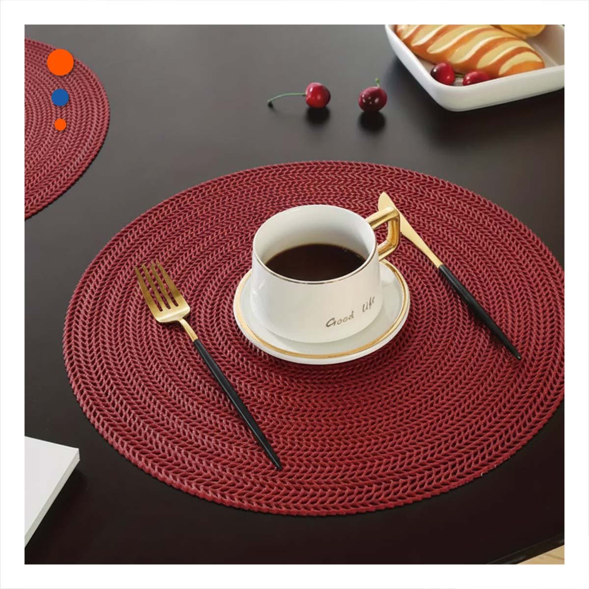 PACK4 MANTEL CIRCULAR ROJO MINI OJITAS CON FORMATO DE DIMENSIONES 38X38CM - 2