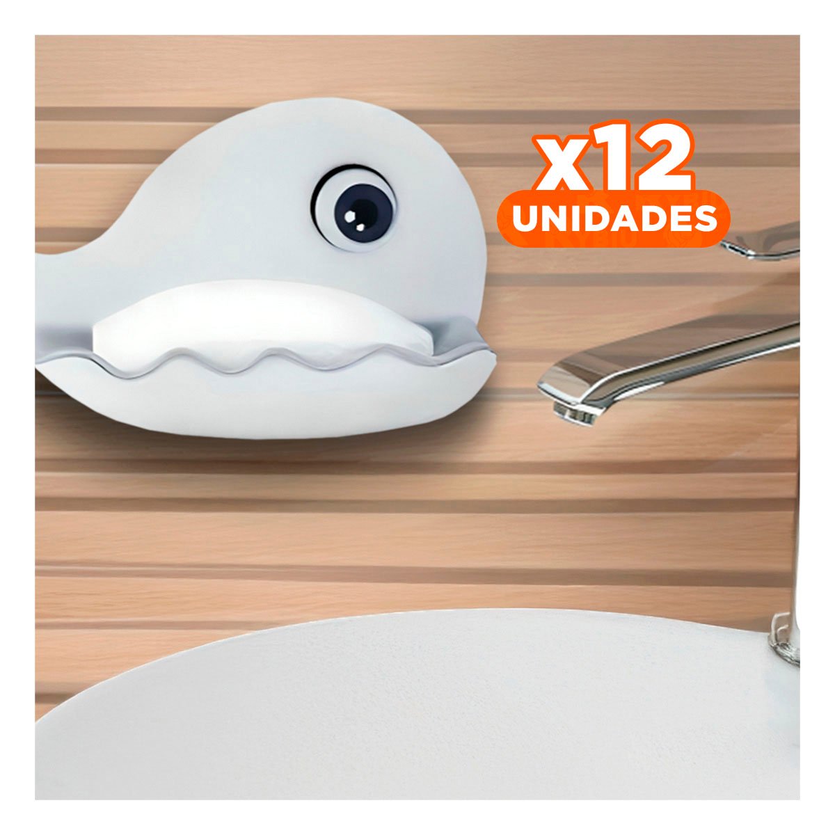 PACK12 PORTA JABON BALLENA ESTILO ELEGANTE PARA CASA BLANCO Y PLOMO ACTUAL Y+REGALO STICKER - 1