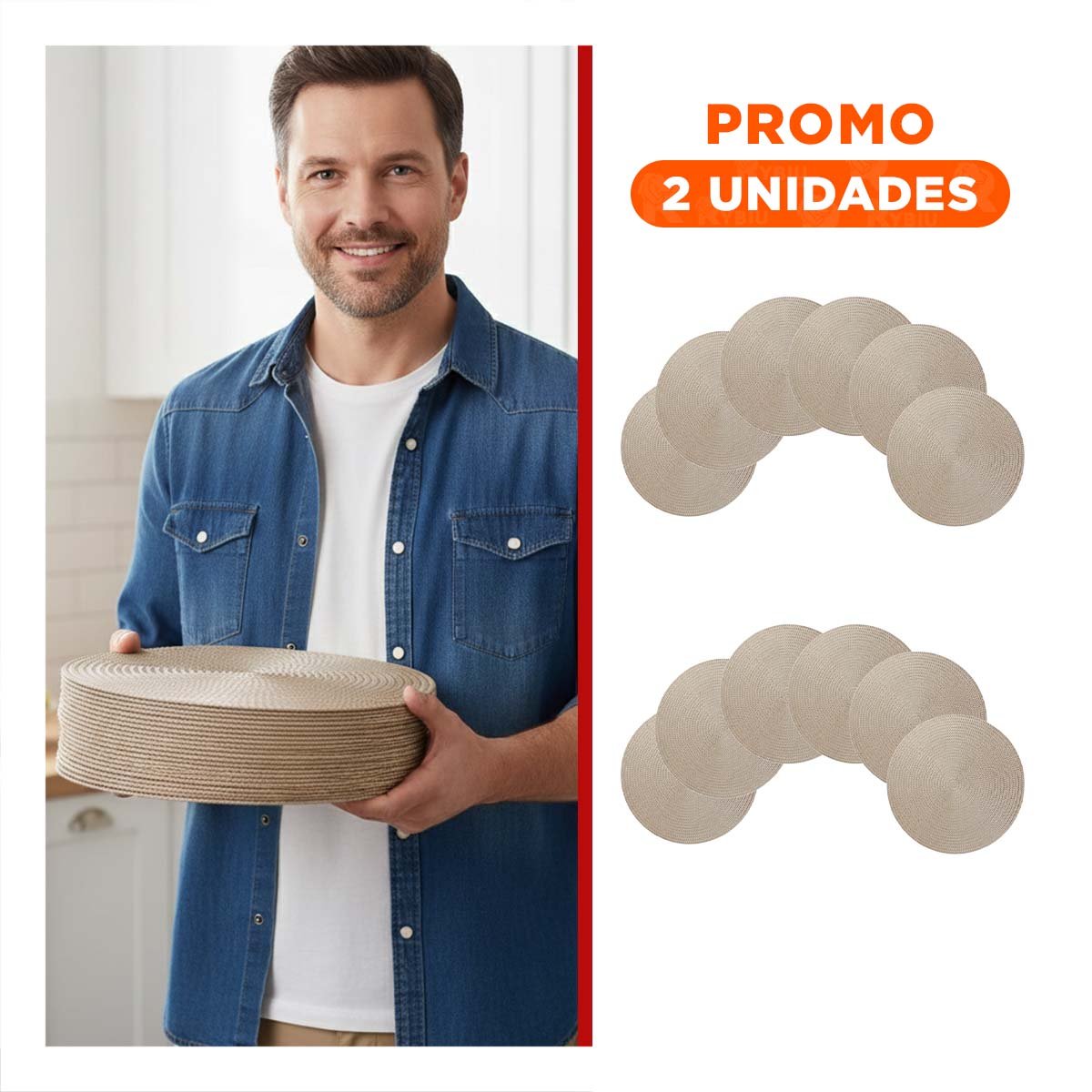 PACK2 MANTEL INDIVIDUAL CIRCULAR CON ACABADO MINI OJITAS DORADO Y+REGALO STICKER - 1