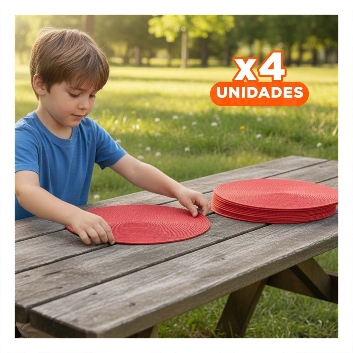 PACK4 MANTEL PARA MESA CIRCULAR EN COLOR ROJO PAJITA MATE DE DIMENSIONES 38X38CM Y+PAPEL REGALO - 1