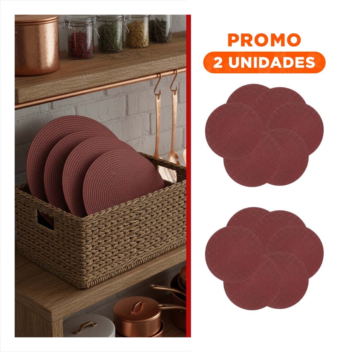 PACK2 MANTEL INDIVIDUAL CIRCULAR CON ACABADO MINI OJITAS ROJO Y+REGALO STICKER - 1