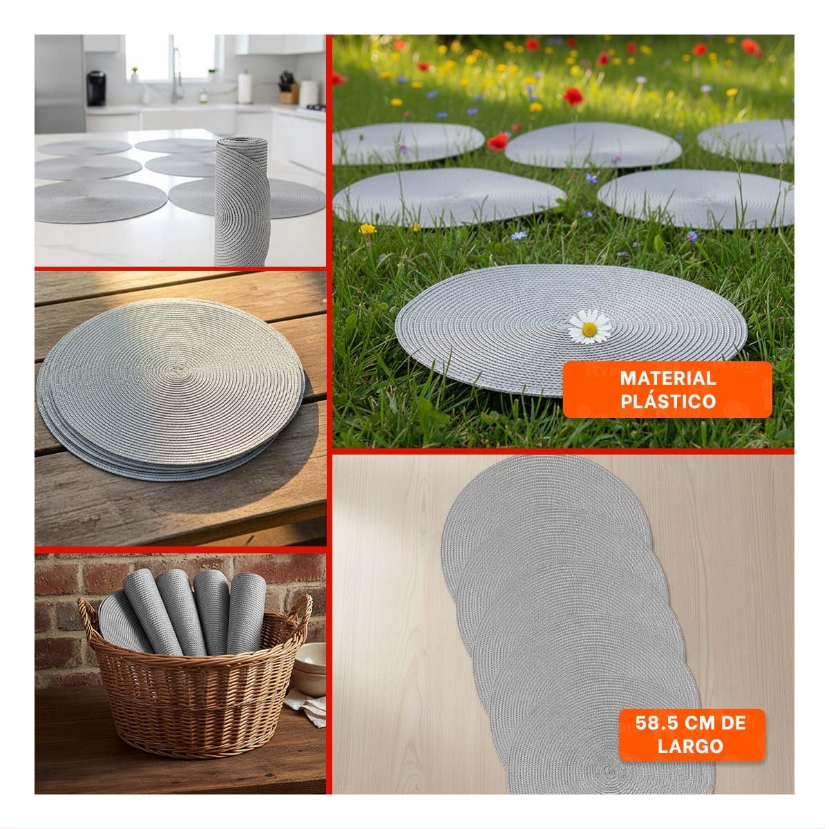 INDIVIDUAL CIRCULAR PLATEADO PAJITA BRILLOSO PENSADO PARA MESA FAMILIAR SET SEIS Y+POST IT - 2