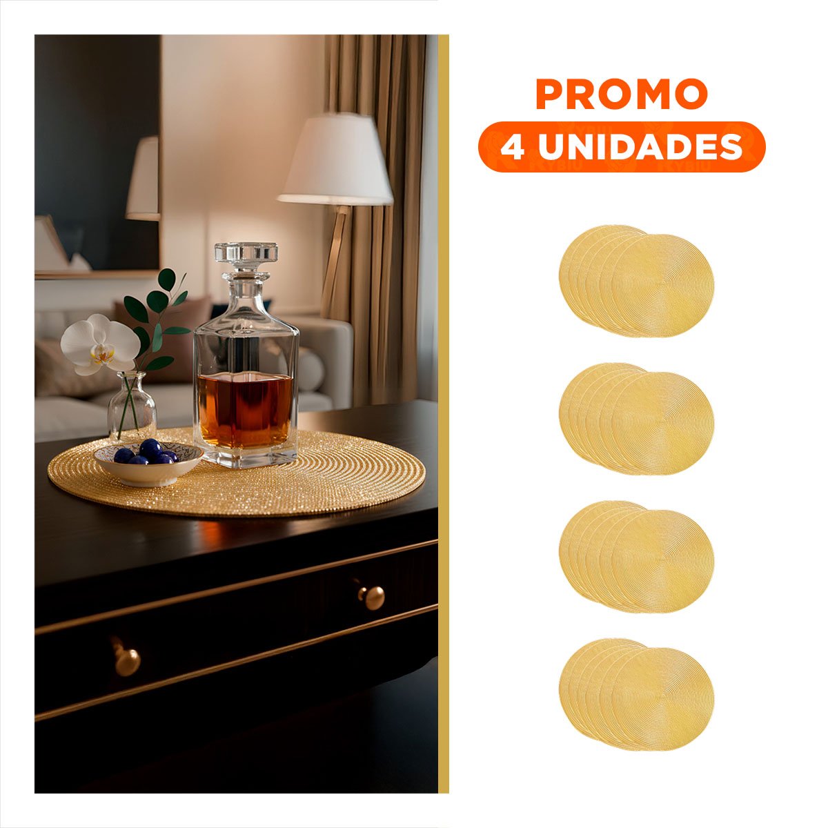 PACK4 MANTEL CIRCULAR DORADO PAJITA BRILLOSO CON FORMATO 38X38CM - 1