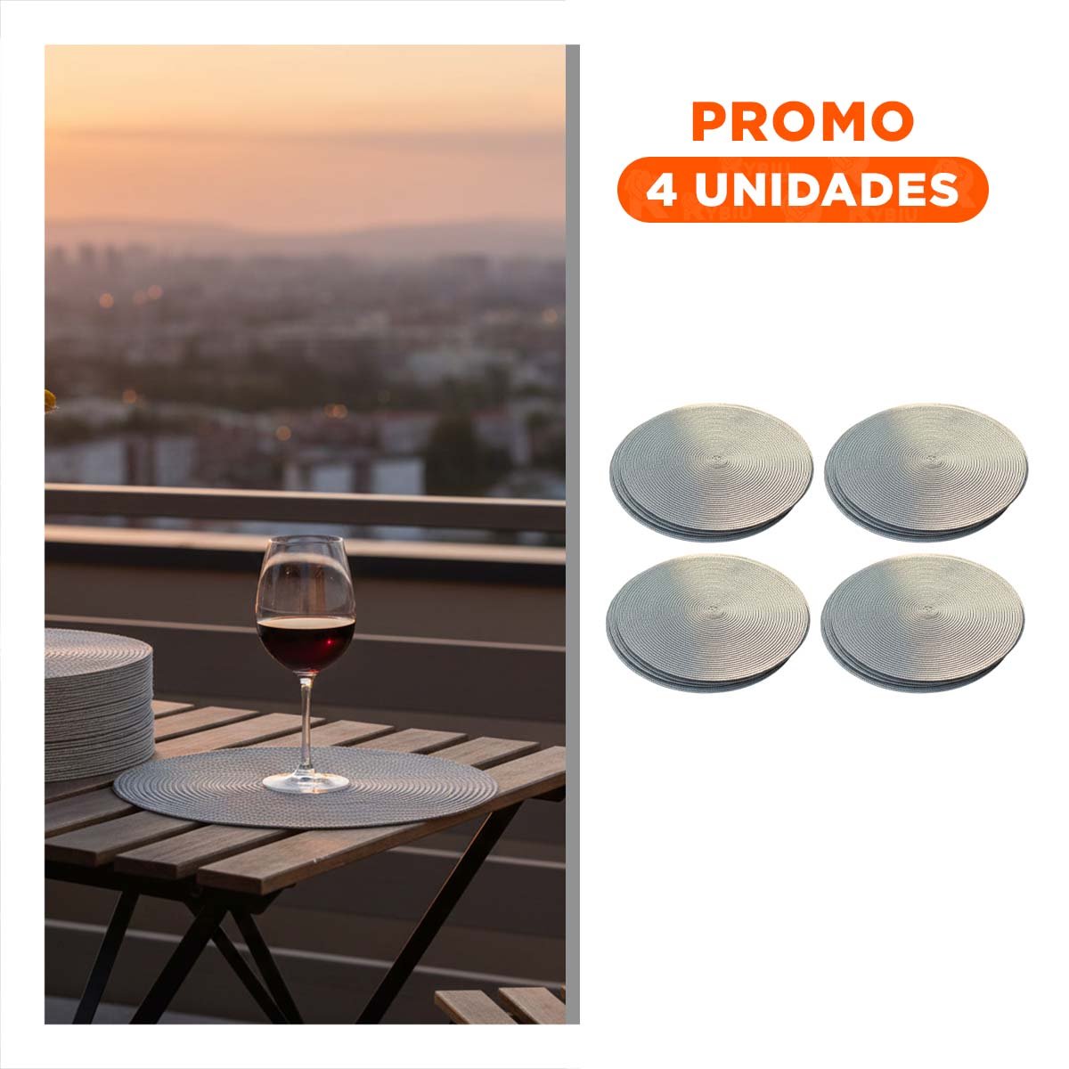 PACK4 MANTEL CIRCULAR PLATEADO PAJITA BRILLOSO CON FORMATO 38X38CM - 1