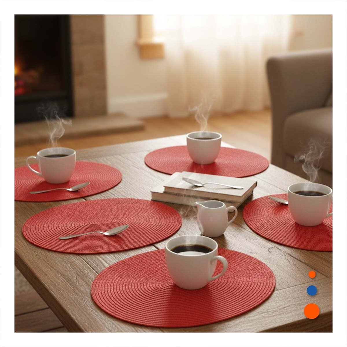 INDIVIDUAL CIRCULAR ROJO PAJITA MATE PENSADO PARA MESA FAMILIAR SET SEIS Y+POST IT - 1