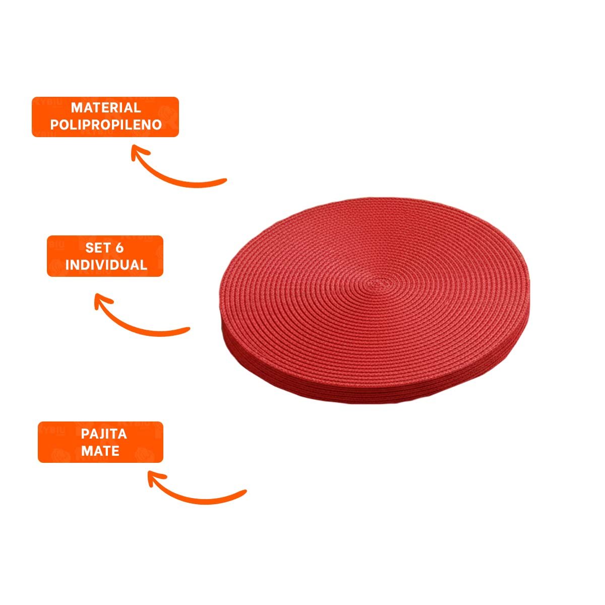 INDIVIDUAL CIRCULAR ROJO PAJITA MATE PENSADO PARA MESA FAMILIAR SET SEIS Y+POST IT - 5