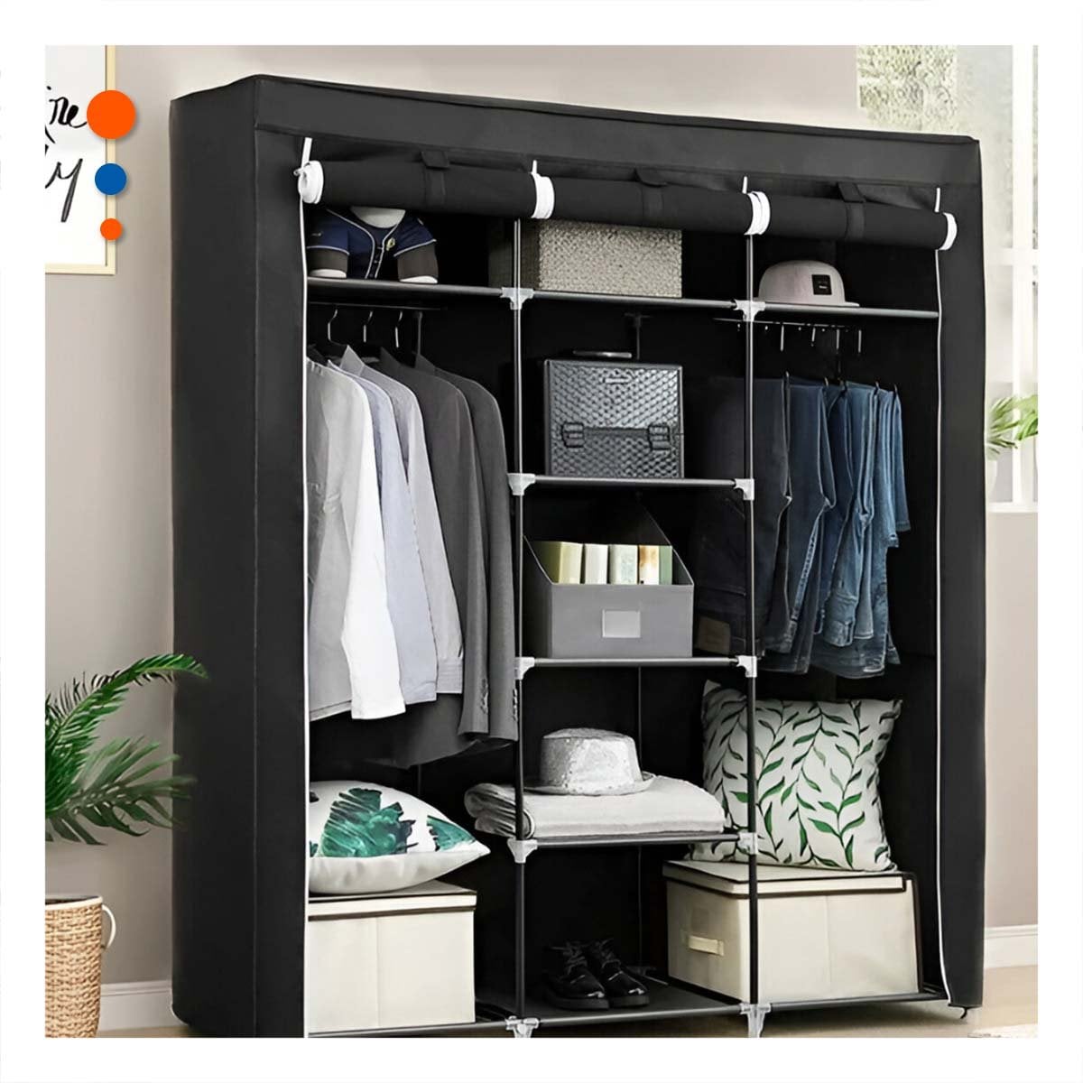 PACK4 ORGANIZADOR FUNCIONAL DE ROPA EN TELA CON BASE METALICA NEGRO 175X45X130CM - 2