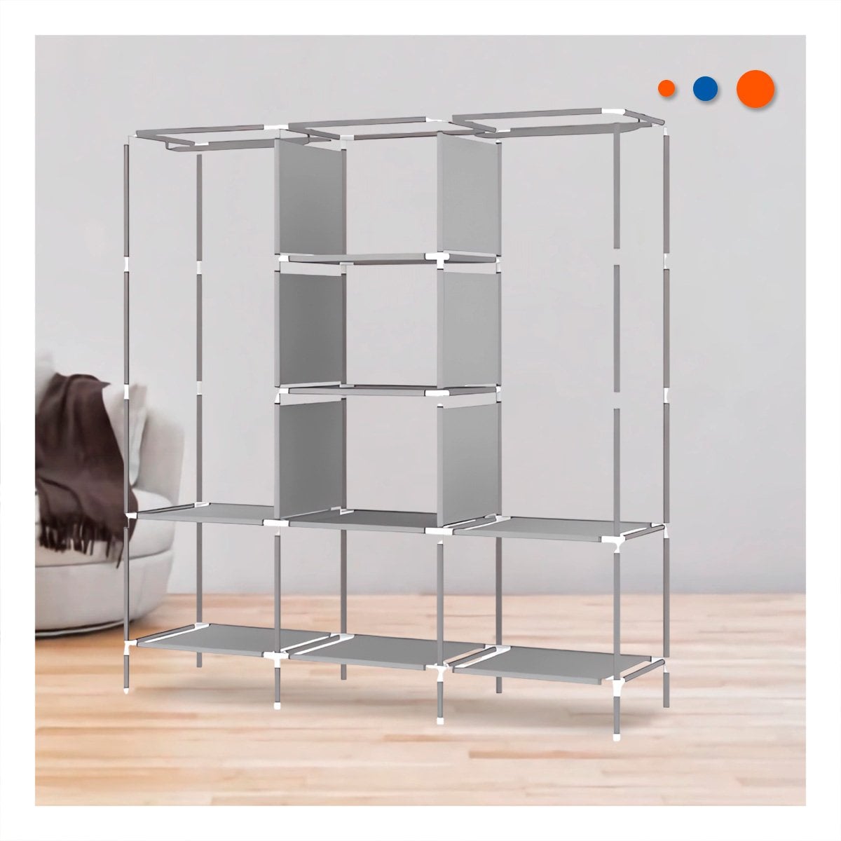 CLOSET ELEGANTE TEXTIL CON BASE METALICA AZUL HOGAR 175X45X130CM Y+PAPEL REGALO - 1