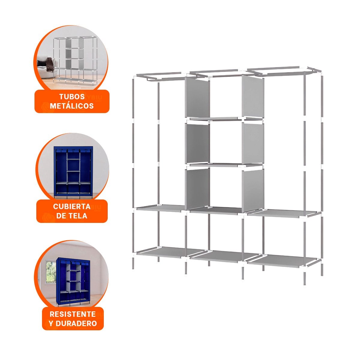 CLOSET ELEGANTE TEXTIL CON BASE METALICA AZUL HOGAR 175X45X130CM Y+PAPEL REGALO - 5