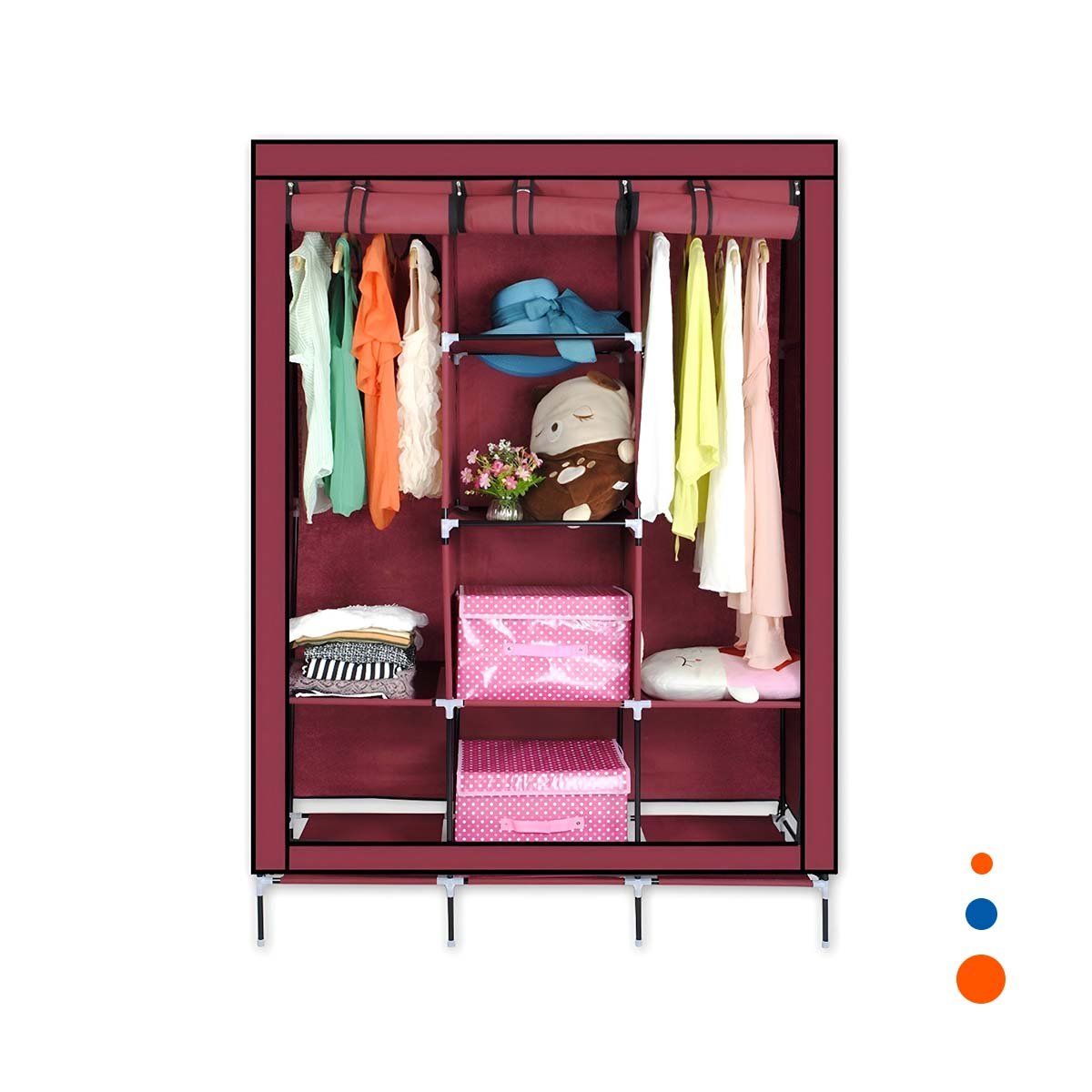 PACK6 ROPERO DE TELA CON ESTRUCTURA METALICA COLOR GUINDA 175X45X130CM Y+REGALO STICKER - 2