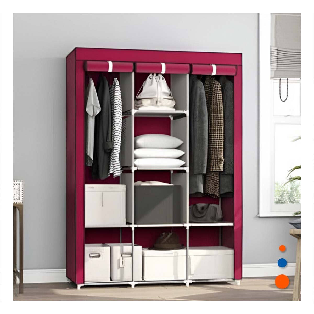 CLOSET MODERNO TEXTIL CON ESTRUCTURA METALICA GUINDA PARA CASA 175X45X130CM Y+POST IT - 1