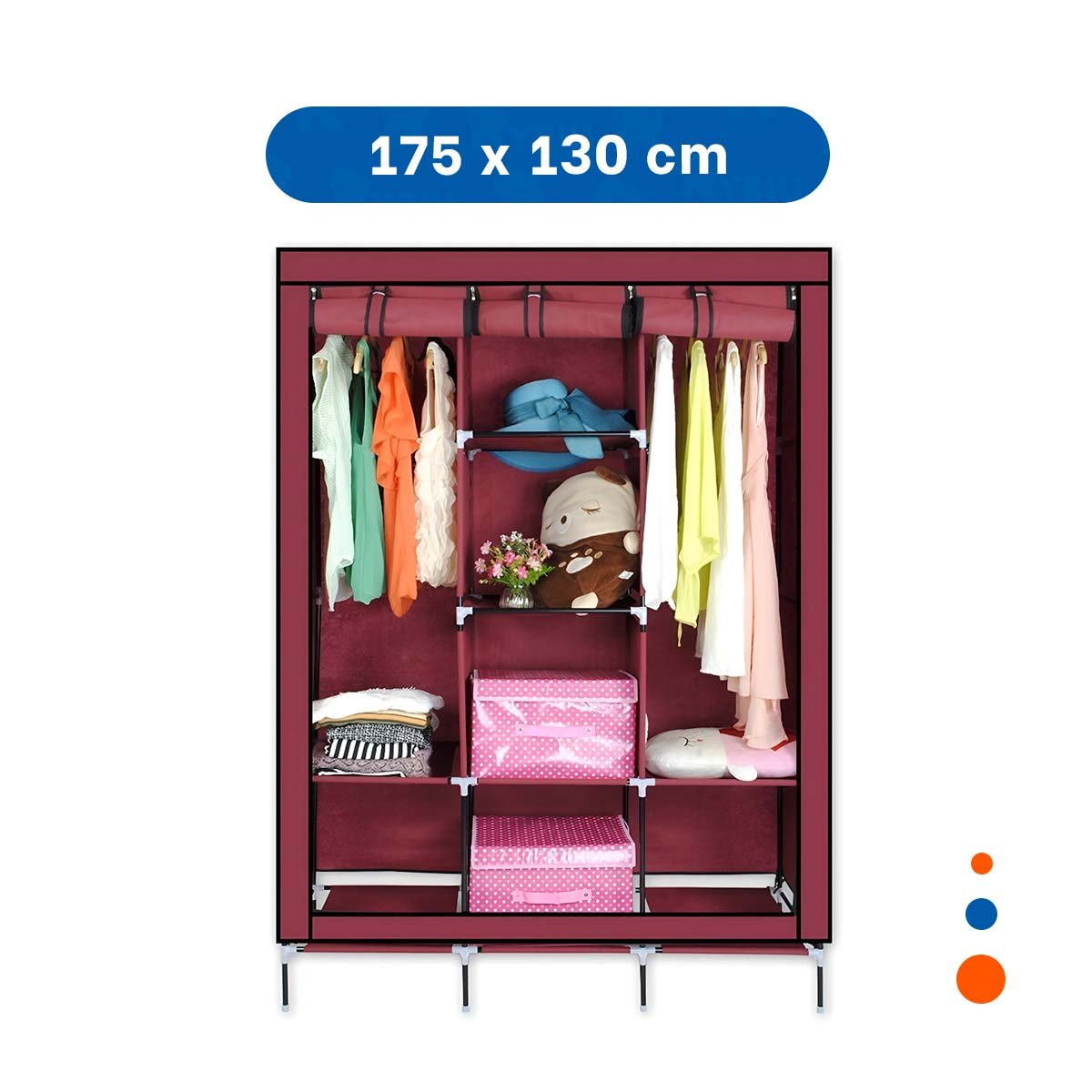 PACK2 ORGANIZADOR AMPLIO DE ROPA EN TELA CON BASE METALICA GUINDA 175X45X130CM - 4