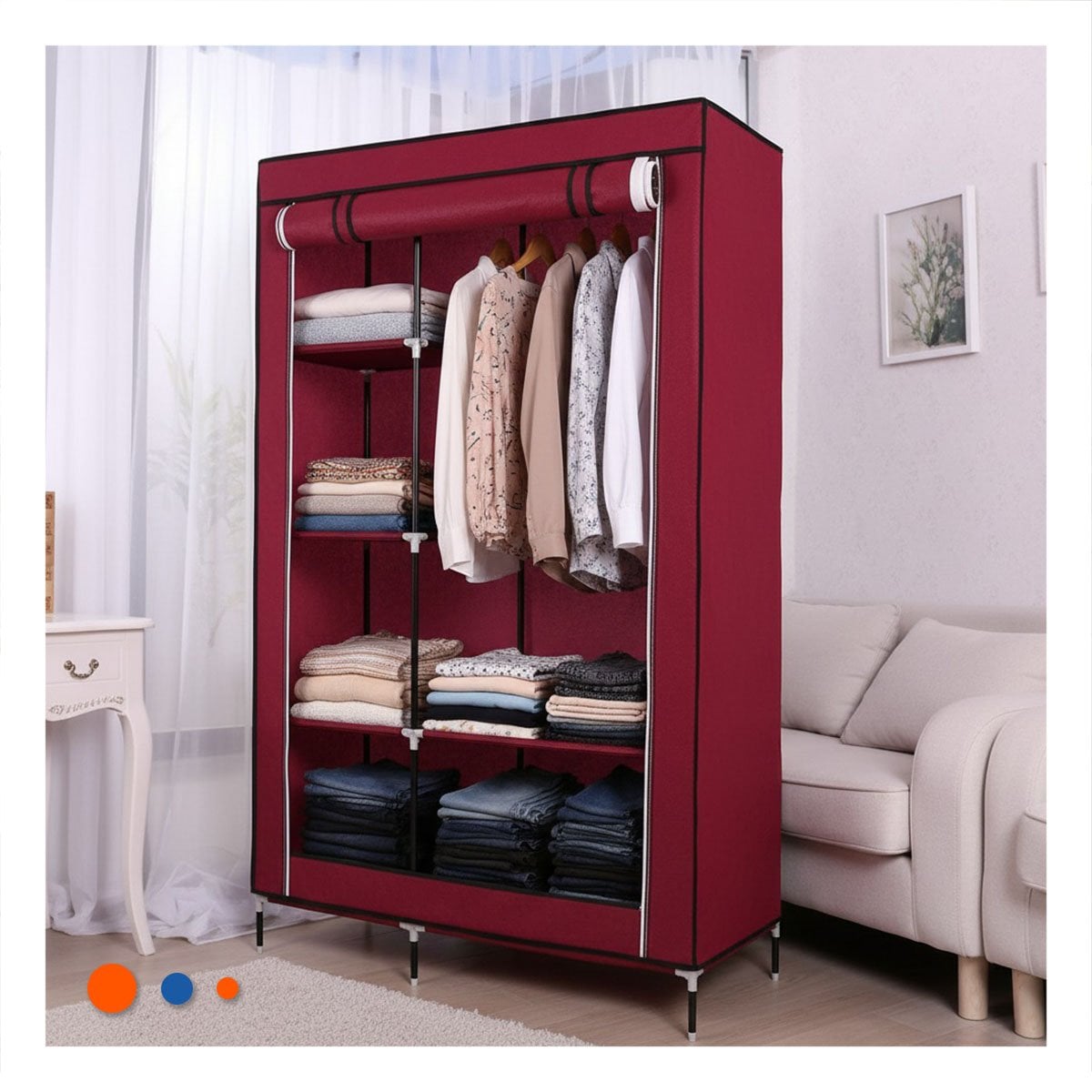 CLOSET LIGERO TEXTIL CON BASE METALICA FIRME GUINDA PARA CASA 105X45X168CM Y+LIGAS REGALO - 3