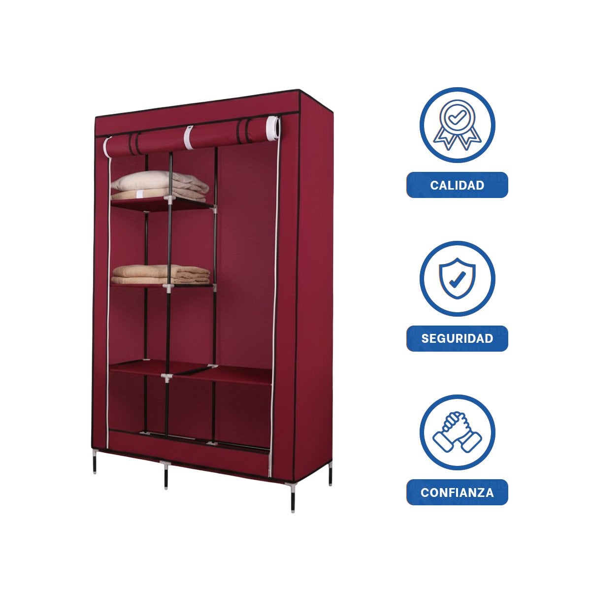 CLOSET LIGERO TEXTIL CON BASE METALICA FIRME GUINDA PARA CASA 105X45X168CM Y+LIGAS REGALO - 5