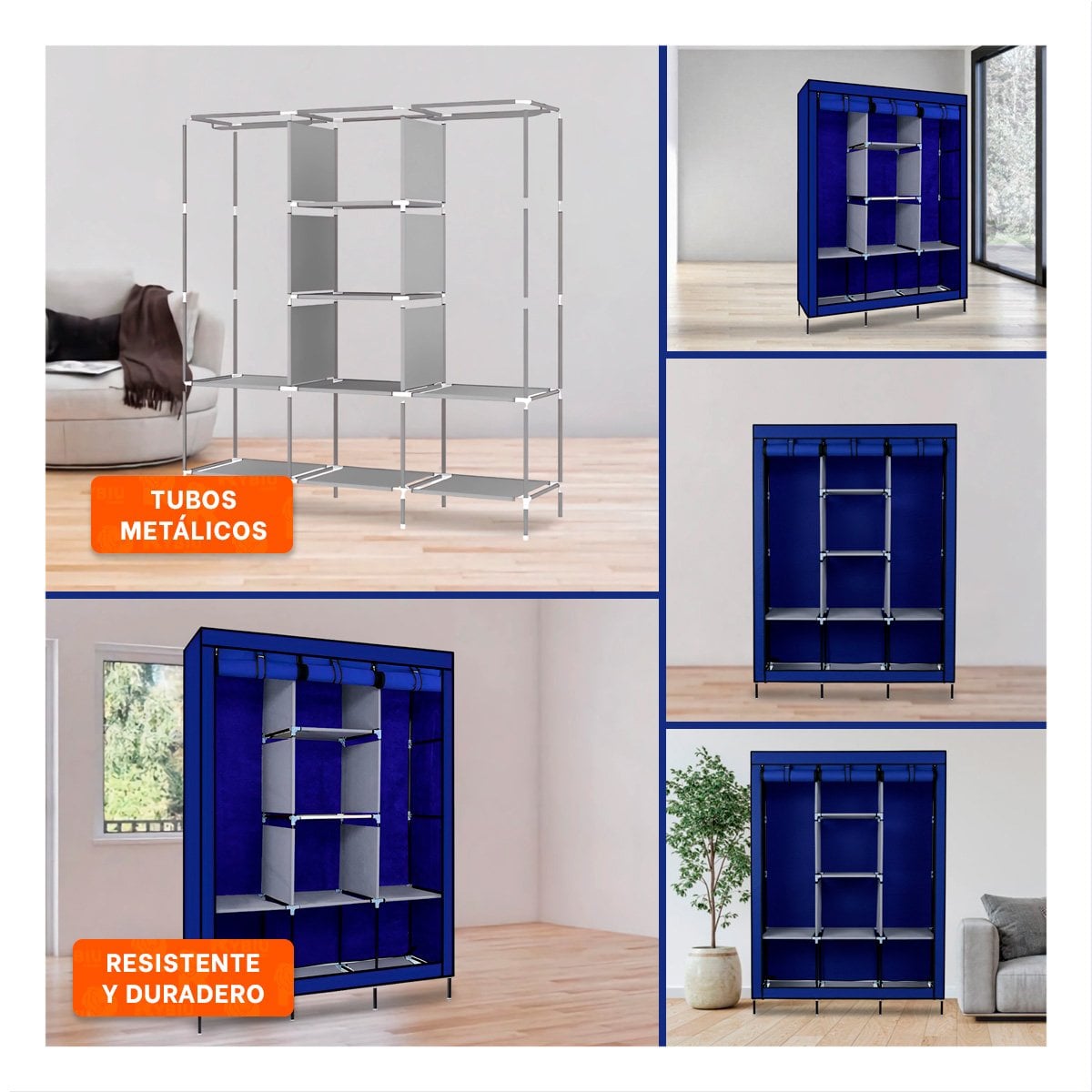 CLOSET LIGERO TEXTIL CON BASE METALICA AZUL PARA CASA 175X45X130CM Y+LIGAS REGALO - 1
