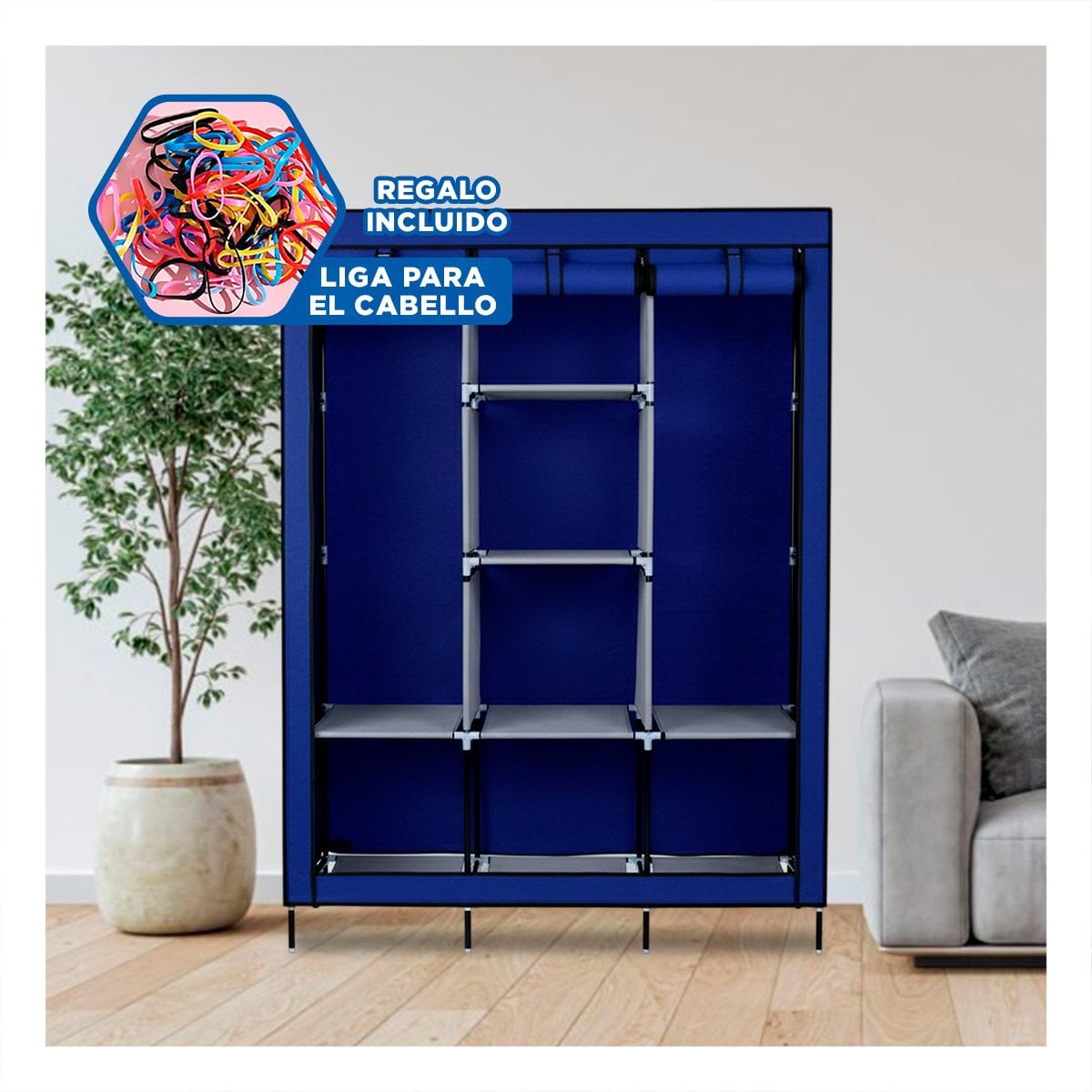 CLOSET LIGERO TEXTIL CON BASE METALICA AZUL PARA CASA 175X45X130CM Y+LIGAS REGALO - 2