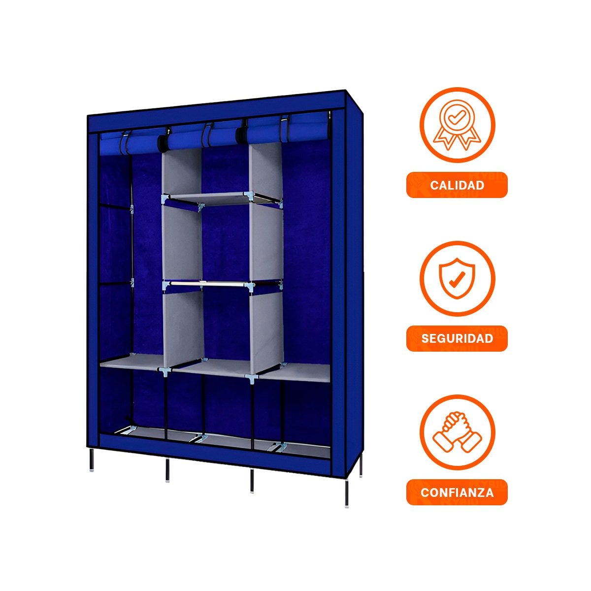 CLOSET LIGERO TEXTIL CON BASE METALICA AZUL PARA CASA 175X45X130CM Y+LIGAS REGALO - 5