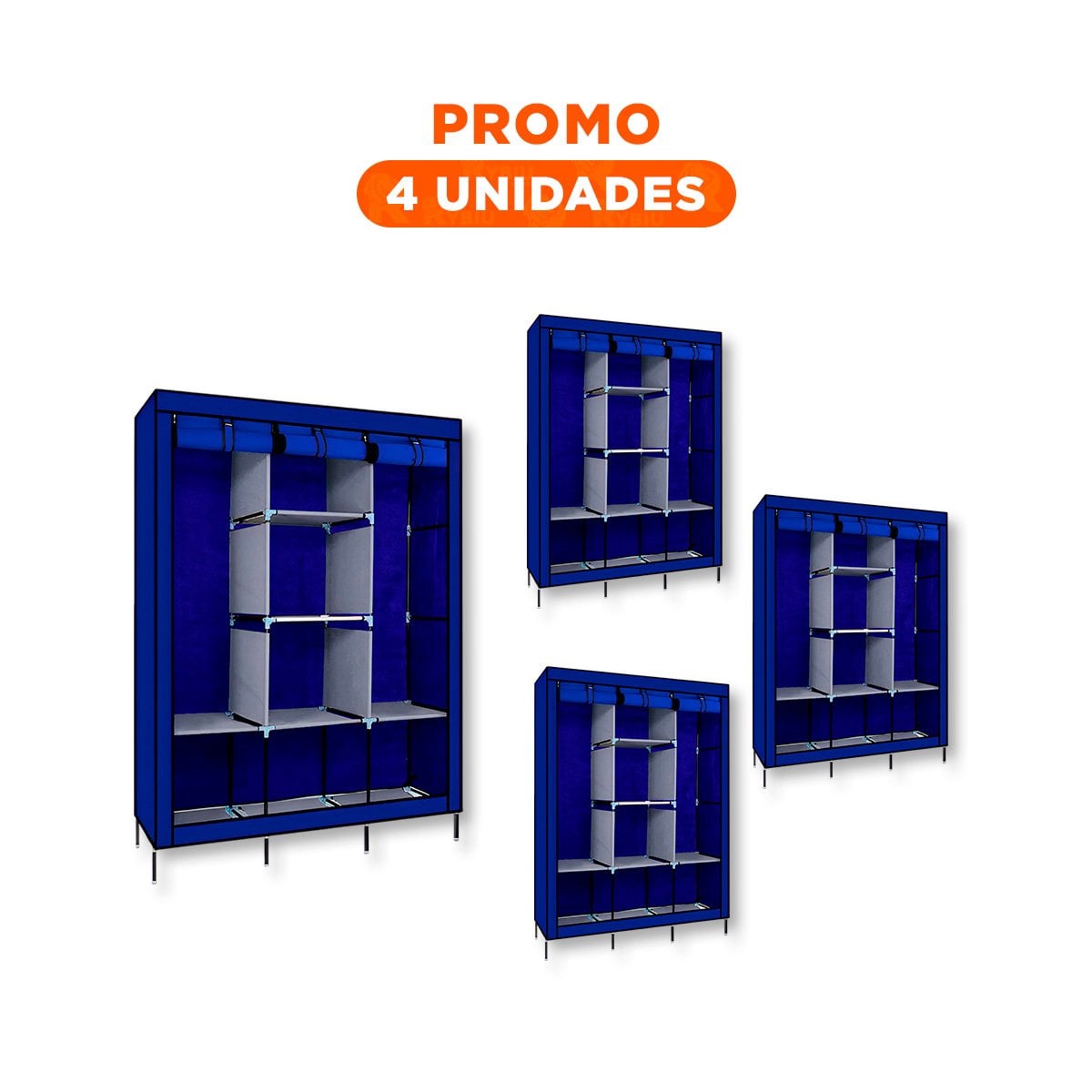 PACK4 ORGANIZADOR FUNCIONAL DE ROPA EN TELA CON BASE METALICA AZUL 175X45X130CM - 1