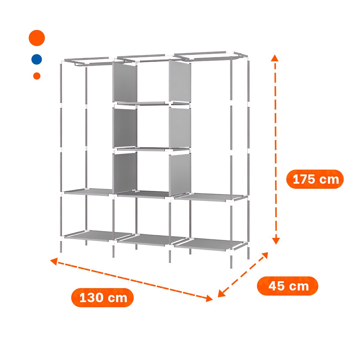 PACK4 ORGANIZADOR FUNCIONAL DE ROPA EN TELA CON BASE METALICA AZUL 175X45X130CM - 4