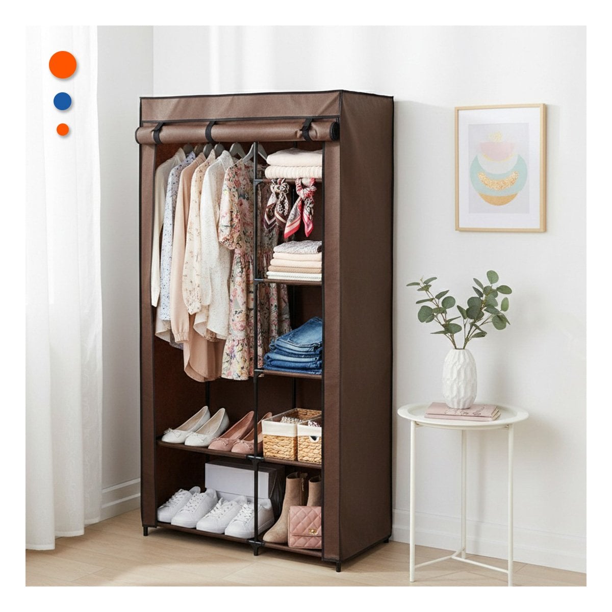 CLOSET MODERNO TEXTIL CON ESTRUCTURA METALICA MARRON PARA CASA 105X45X168CM Y+POST IT - 3