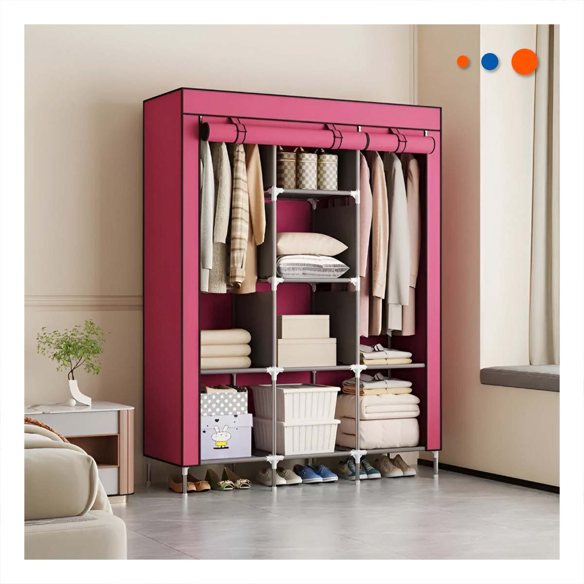 PACK6 ROPERO COMPACTO DE TELA CON ESTRUCTURA METALICA COLOR GUINDA 175X45X130CM - 5